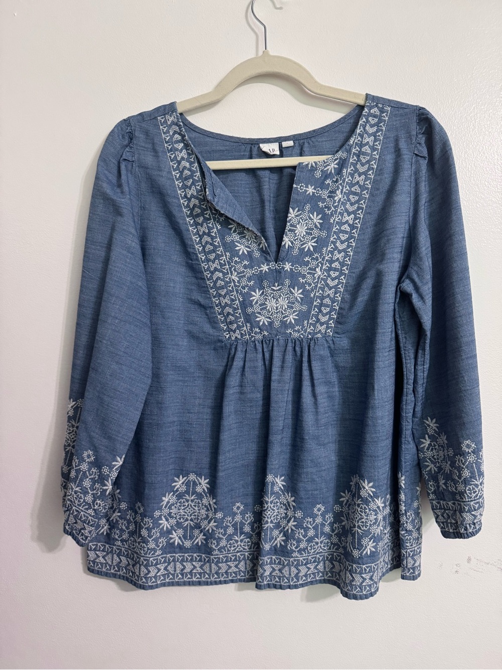 GAP Denim-Blue Embroidered Peasant Tunic